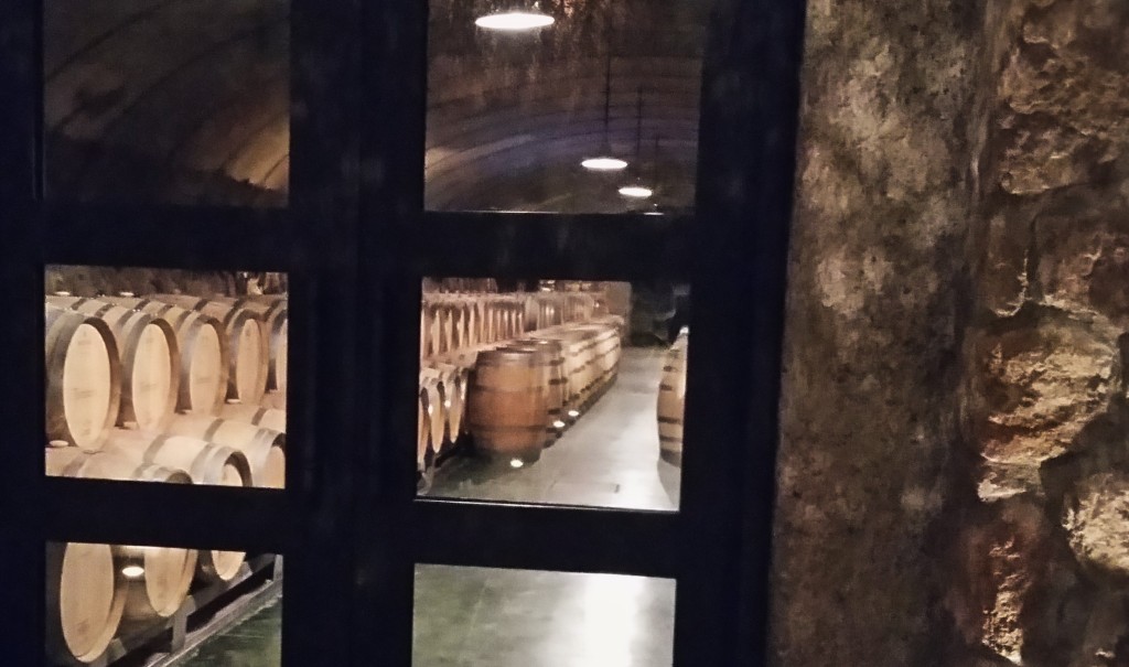 A sala de barricas de carvalho da Vistalba, onde amadurecem os vinhos premium